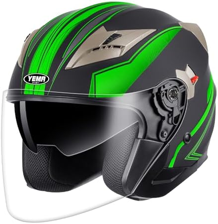 YEMA Motorradhelm Mopedhelm Jethelm, ECE 22.06 geprüft mit Doppelvisier und integrierter Sonnenblende