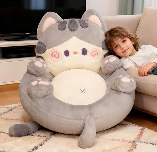 Bean Bag Chair for Kids, Soft Cozy Bear Paw Shaped Chair, Children Sofa, Small Cartoon Couch, Child Cute Chair, Cushion Plush Comfort Seat Pad, Futon Bear Armchair Kids Furniture (grey)