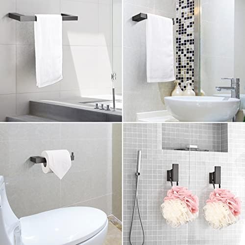 5-Piece Bathroom Hardware Set Bath Accessory Kit Towel Rail Wall Hooks Toilet Paper Holder Space Aluminuml Wall Mounted and Towel Hooks, Grey