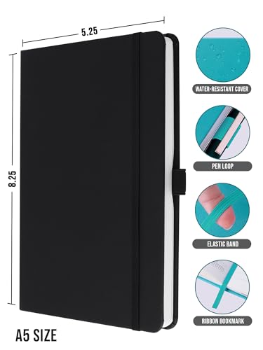 Image of DOODLE Pack of 10 A5 Executive PU Leather Hardbound Notebooks - 160 Ruled Pages Each, 80 GSM | Pen Loop, Ribbon Bookmark, Elastic Band | Professional Office Diary for Men & Women - Black