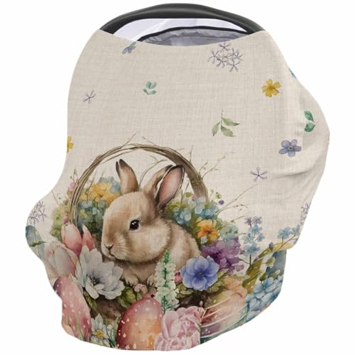 Nursing Cover for Breastfeeding Scarf, Vintage Easter Eggs Flowers Bunny Baby Car Covers Super Soft Multi Use for Canopy Shopping Cart Cover Blanket Stroller Cover