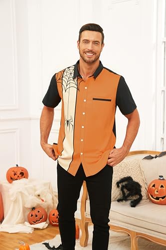 WHO IN SHOP Men's Halloween Shirts Cute Scary Horror Short Sleeve Button Up Shirt3