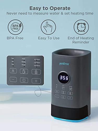 KOSTTE Baby Bottle Warmer 5 in 1 - Fast Bottle Warmer - Baby Food Warmer for Breastmilk & Formula - Warms Feeds Fast- Electric Warmer for Reheating, Defrosting, Steam (Grey)