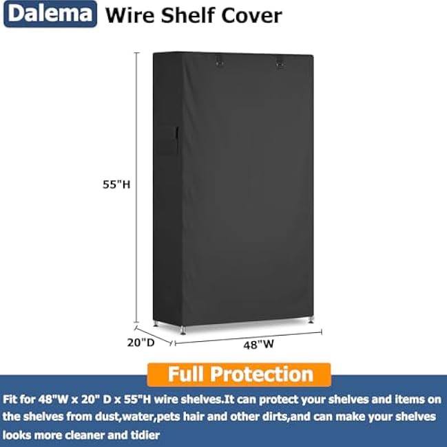 Storage Shelf Cover,Outdoor Heavy Duty 600D 48''W x 20''D x 55''H Dustproof Waterproof Shelf Covers for Wire Shelving,Storage Rack Cover with Zipper