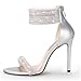 100FIXEO Sexy Rhinestone High Heeled Sandals Elegant Open Toe ankle strap Stiletto Heel Wedding Dress Shoes(Silver, 8)