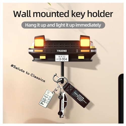 Image of Initial D AE86 & Mazd@ MX5 Miata Retro Car Wall Key Holder - LED Pop-Up Headlight, Auto-Off Light, Car Enthusiast Organizer for Home & Garage (AE86-White【with Lights】)