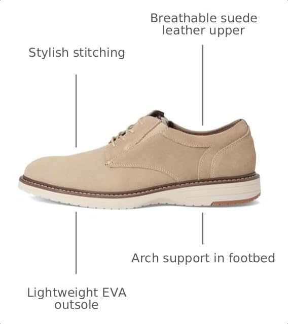 Image of Nunn Bush Griff Plain Toe Oxford Lightweight and Comfortable for All Occasions Suede Lace-Up