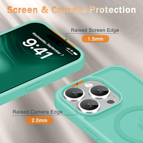 Image of YENAPOON for iPhone 15 Pro Max Case, Matte Magnetic Phone Cover [with 1 Screen Protector] [Support for MagSafe] [Shockproof Military Grade Protection] Translucent Frosted Back, Teal