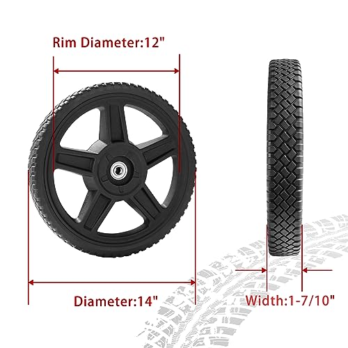 Parts Camp Push Mower Wheel kits Lawn Mower 14 inch Wheels for Push Mower(Set of 2) - Thumbnail 2