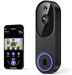 1080p Wireless Doorbell Camera Without Receiver, AI Human Detection, 2-Way Audio, Night Vision, Cloud Storage (Sold Separately), Real-Time Alerts, Battery-Powered, 2.4Ghz Wi-Fi Olny (Black)