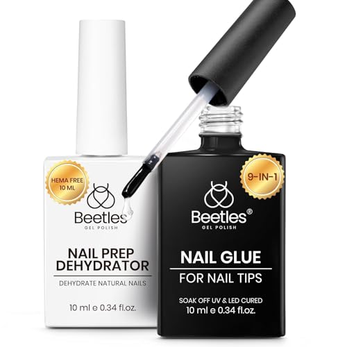 Beetles 9 In 1 Gel Nail Glue Nail Dehydrator Kit for Acrylic Nails Acid Free & Hema-Free Professional Dehydrator Prep for U V Gel Polish Long Lasting Led Lamp Required
