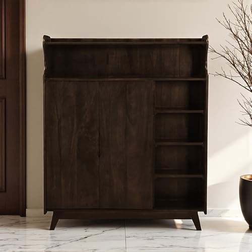Image of The Attic Ritz Shoerack, Shoe Storage Cabinet for Home, Shoe Rack with Seat & Door, Shoe Organizer, Shoe Rack for Home, Walnut Matte Finish