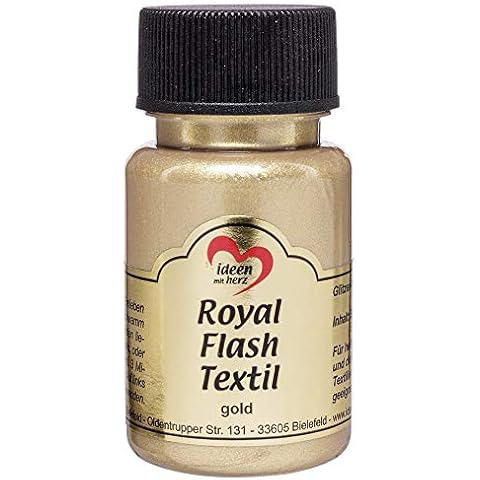 Ideen mit Herz Royal Flash Textil, Glitzer-Metallic-Farbe | hochdeckend, cremige Textilfarbe auf Wasserbasis | für helle und dunkle Textilien | 50 ml (Gold) Cover