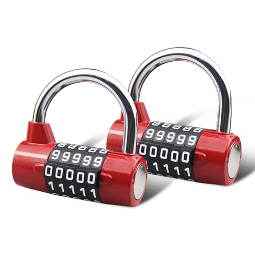 SISAV 5 Digit Combination Lock,Gym Padlock,Replaceable Combination Lock,Suitable for School Lockers,Tool Boxes,Fences,Red(2 Pack)