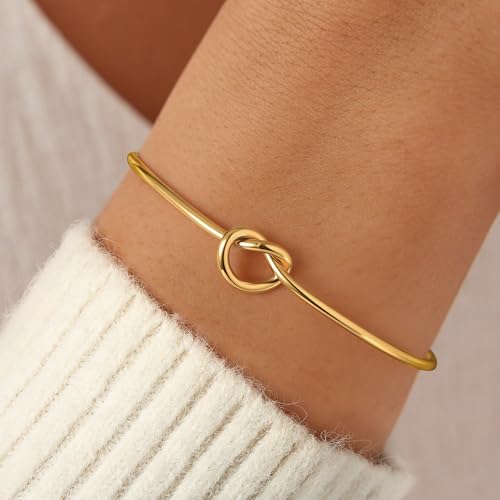 Turandoss Gold Knot Bangle Bracelets for Women - Dainty 18K Gold Plated Cuff Bangle Bracelets for Women Trendy Adjustable Love Knot Cuff Bracelet Jewelry Gifts - image 2