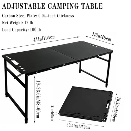 SoloWilder Foldable Camping Table with Gas Struts 3'5" Outdoor Portable Table 19" - 24" Height Adjustable Carbon Steel Lightweight Camping Table 12lb by SoloWilder - Used condition - Image 3