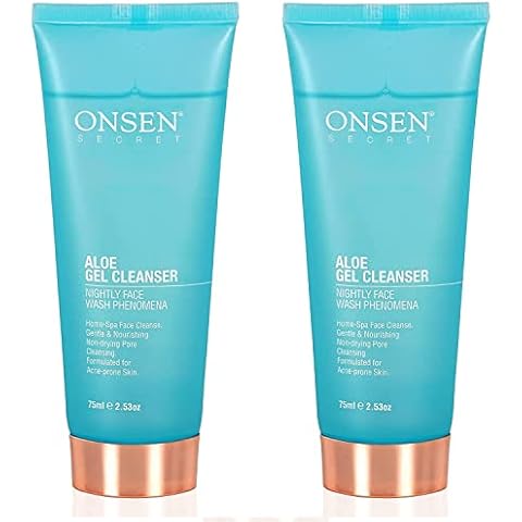 Onsen Japanese Face Wash - Premium Hydrating Aloe Vera Daily Night Travel Facial Cleanser for Makeup Removal and Dry Skin with Added Hyaluronic Acid, Curry Leaf Oil and Vitamin C & E (75 ml Pack of 2) Cover