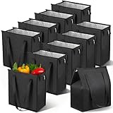 SHENLIU 10 Pcs Large Insulated Grocery Bags, 13 x 12 x 7 inches Reusable Cooler Bags Thermal Totes With Zippered Top Shopping Bag For Groceries Hot or Cold Food