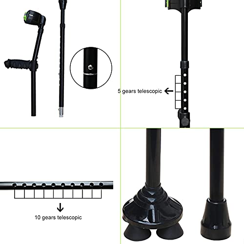 Stampella per avambraccio per adulti, stampella pieghevole con polsino aperto con luci a LED, stampella in alluminio leggera regolabile nera per adulti e bambini con altezza 150-196 cm Keep it in