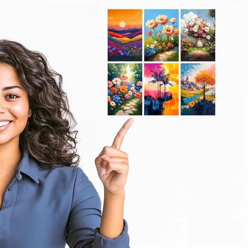 Image of SiddArtify Floral Landscape Wall Art Prints Set - Colorful Flower Poster Decor for Living Room Bedroom Office - Set of 2-4x6 Inch - Board (Pack of 6) - Sticker (Pack of 6)