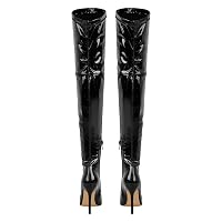 blingqueen Damen Overknees Spitze Stiefel Stiletto High Heels Thigh High Stretch Boots Lack Schwarz 41 EU – Ansicht 4