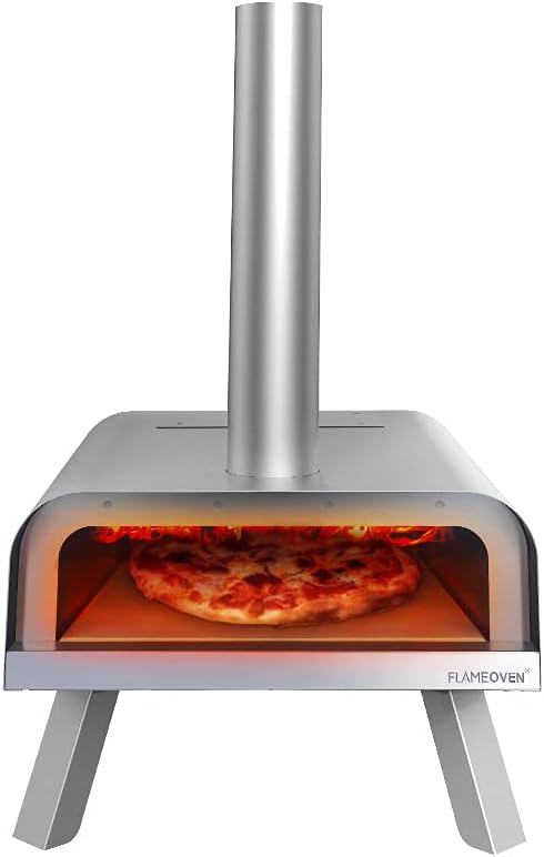 Four à Pizza FLAMEOVEN au Feu de Bois – Transportable – Acier Inoxydable – Double Isolation – Grande Surface de Cuisson – Flux d&rsquo;Air Ajustable