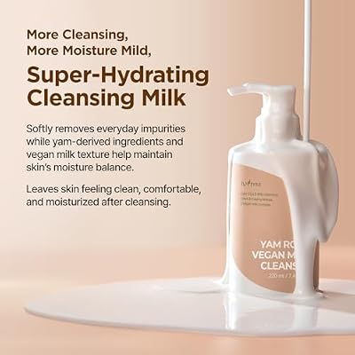 IsNtree Yam Root Vegan Milk Cleanser 220ml, 7.43 fl.oz | Korean Facial Cleanser for Sensitive Skin | Rich & Creamy Texture | Hydrating & Mild | Vegan & Cruelty-Free Skincare