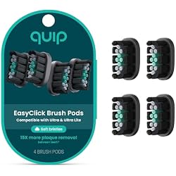 quip Ultra and Ultra Lite EasyClick Brush Pod Refill Heads - 4 Pack - Verified quip Brush Head Refills for Sonic Electric Toothbrushes - Soft Bristles, Compact - Last 3 Months Each - Black