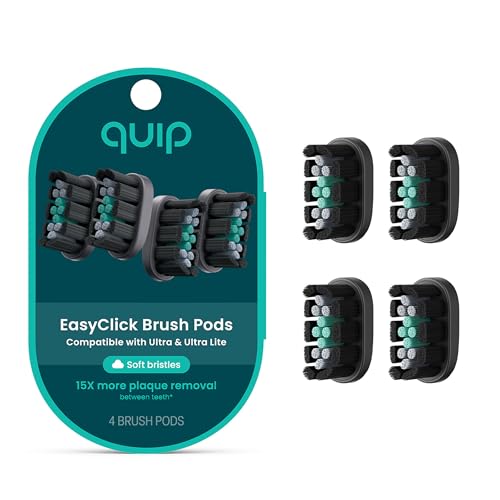 quip Ultra Brush Pod �l�ߑւ��w�b�h - 4�p�b�N - ���؍ς� quip �u���V�w�b�h���t�B�� ���g�d�����u���V�p - �_�炩���сA�R���p�N�g - �e3�������� - �u���b�N