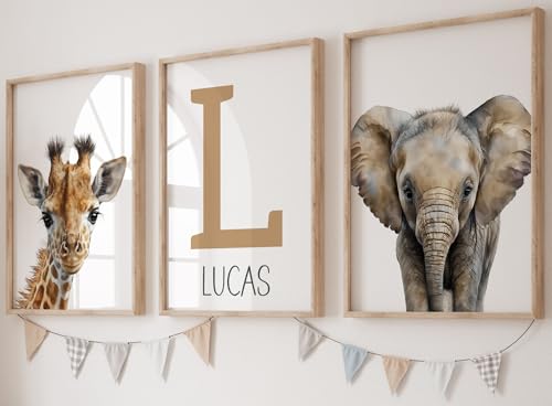 Realistic Safari Animals Set of 3 Unframed Poster Prints for