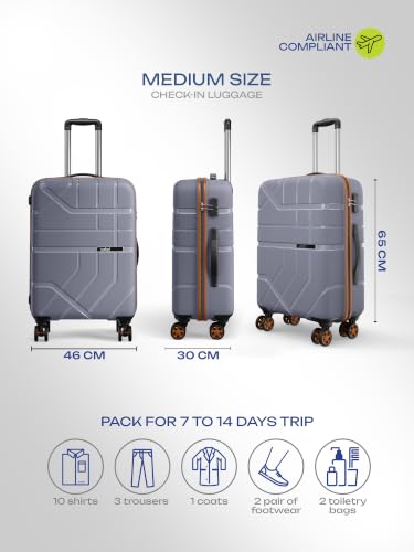 Image of Safari Broadway 8 Wheels 65cm Medium Size Trolley Bag, Hard Case Polypropylene, 360 Degree Wheeling Checkin Luggage for Men & Women, Suitcase for Travel, Trolley Bags for Travel, Flintstone