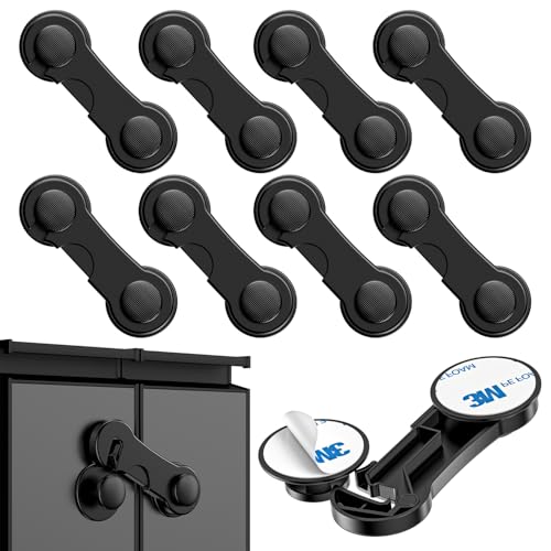 Kimsky 8 Stück Kindersicherung Schrank, Schwarz Kindersicherung Schubladen für Babys und Kleinkinder, Schubladensicherung für Möbel, Küche, Schranksicherung Baby Mit Kleber, kein Bohren