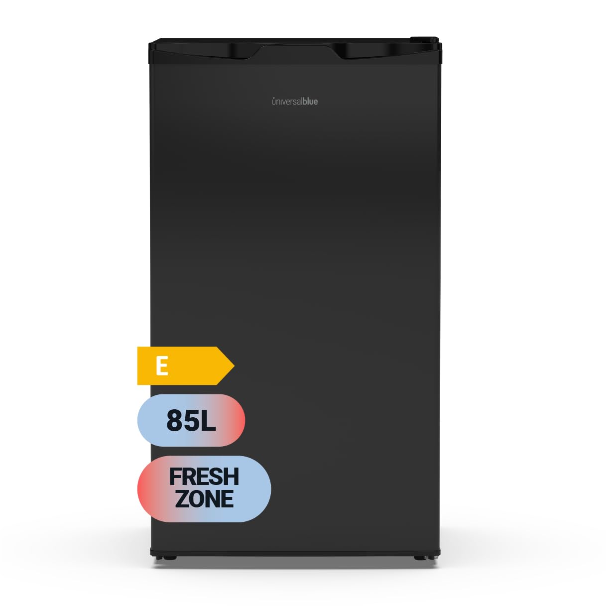 UNIVERSALBLUE Frigorífico Bajo Encimera Negro | Frigorífico Mini 85L | Puerta Reversible | Frigorífico Pequeño Bajo Consumo | 0º a -3º | Fácil Almacenamiento | Sistema Silencioso | Luz Interior
