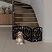 Safety Pet Gate for Dogs – Free-Standing & Foldable - Decorative Scroll Wooden Fence Barrier – Stairs & Doorways (Black)