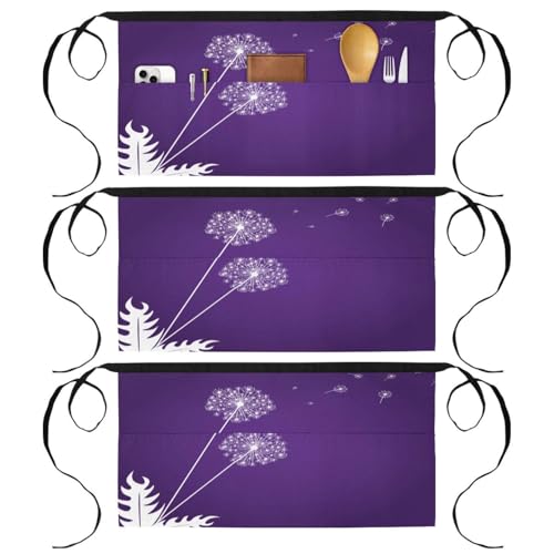 Tablier court de chef à 3 poches lot de 3 demi-tabliers de cuisine violet