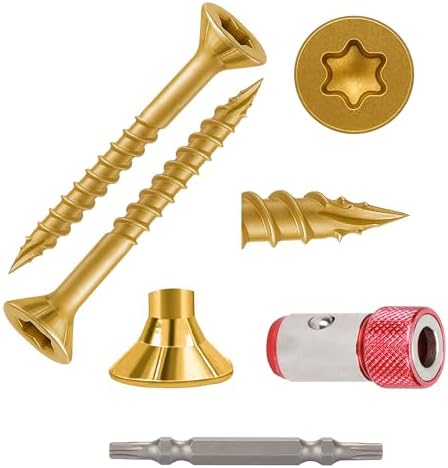 Wood Screws Yellow Torx Star Drive #6 × 1-1/2 inch Deck Screws Flat Head Countersunk T10 Self Tapping Thread Cut 450pcs M3.5 × 40 Galvanized Carbon Steel Very Small Size Screw(450PCS/Yellow/2LB)