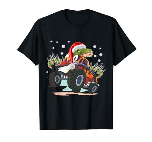 Photo de Monster Truck T-Rux T Rex Dinosaure Père Noël Garçons Noël T-Shirt