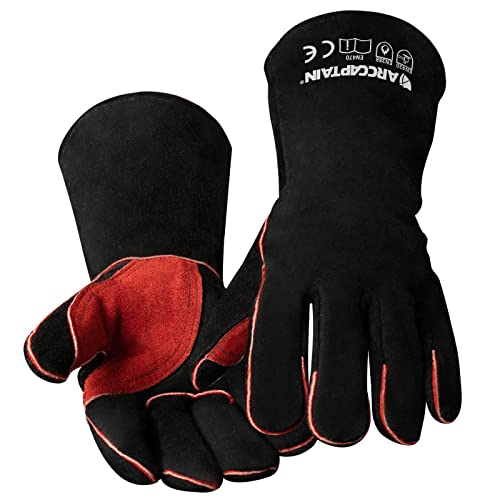 ARCCAPTAIN Guantes de Soldadura y Barbacoa,Cuero Resistente al Calor 350°C para Chimenea, Parrilla y Estufa, Guantesm Para Horno, Barbacoa, Guante de Manejo de Animales con Manga Extra Larga