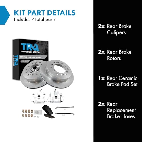 Image of TRQ Rear Brake Pad and Rotor Set Ceramic Rotors Calipers Compatible with 2003-2009 Toyota 4Runner 2007-2009 FJ Cruiser