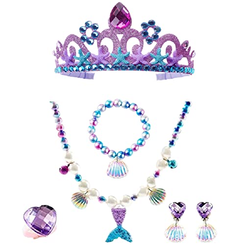 6Pcs Sirena Vestir Accesorios,Niña Sirena Joyas para Niños, Sirena Bisutería de Princesa Conjunto Regalo de Fiesta de Niña,para Juegos de Rol Cover