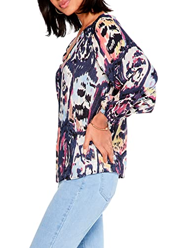 Nic+Zoe Womens Medallion Mix Top Blouse, Indigo Multi, Large Us #TOP1