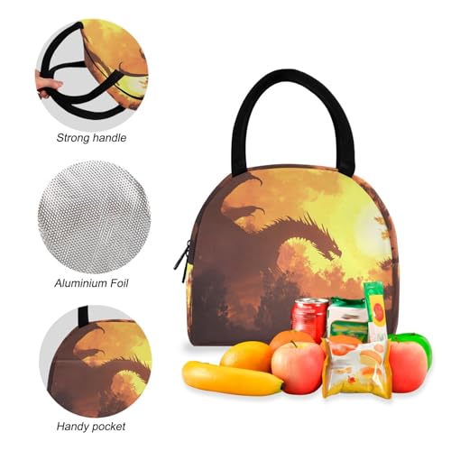 Silhouettes Dragon Print Backpack Set with Lunch Bag, Large Capacity Travel Backpacks and Lunch Box Insulated for Commute Hiking Picnic4