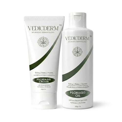 Image of VEDICDERM Cream & Oleander Skin Care Oil Combo for Dry, Itchy Skin | Natural Steroid-Free Formula | Helps Soothe Irritation & Retain Moisture | 200ml Cream + 200ml Oil (Pack of 1)