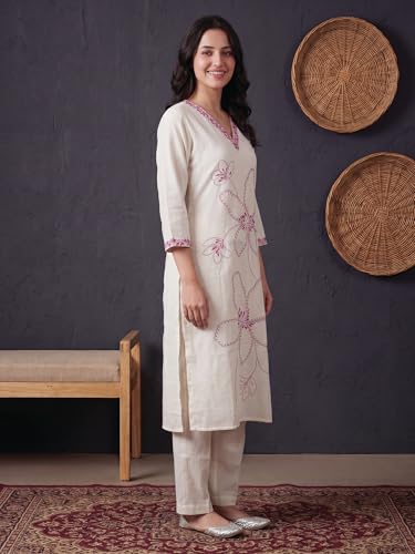 Image of INDO ERA Womens Silk Blend Printed Straight Kurta Pant Set (IESTR5624)