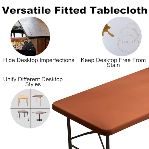 Viiamacki Rectangle Spandex 5 FT Fitted Tablecloth, Elastic Folding Picnic Table Cloth, Stretchy Patio Table Cover, Wipeable Tablecloths for Camping Outdoor Party Banquet 30X60 Inches Coffee by Viiamacki - Used condition - Image 2