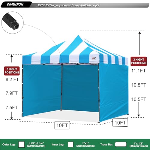 Image of ABCCANOPY Heavy Duty Easy Pop up Canopy Tent with Sidewalls 10x10,Strip SkyBlue