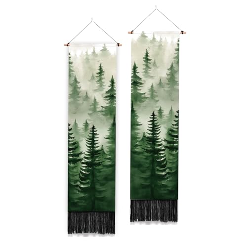Tapisserie murale forêt de brouillard et montagne en tissu suspendu