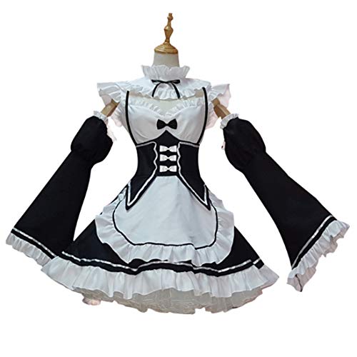 MAJOZ0 Disfraz de cosplay, Anime Re Life in a Different World from Zero Cosplay Maid Outfit Ram Rem Cosplay Disfraz de cosplay con calcetines - M