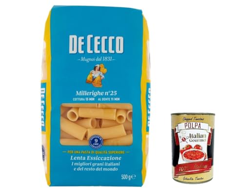 10x De Cecco Pasta 100% Italian Millerighe n° 25 Noodles 500 g + Italian Gourmet Polpa 400 g