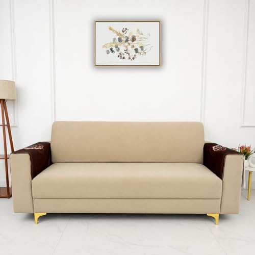 Image of Homerz Premium 'Luxe Series' Holland Velvet Sofa Cover | Smooth Finish | Anti-Skid Fleece Backing | Soft Touch Couch Seater Protector for Living Room Dustproof (Vase, 2 pc Armrest, Armrest)